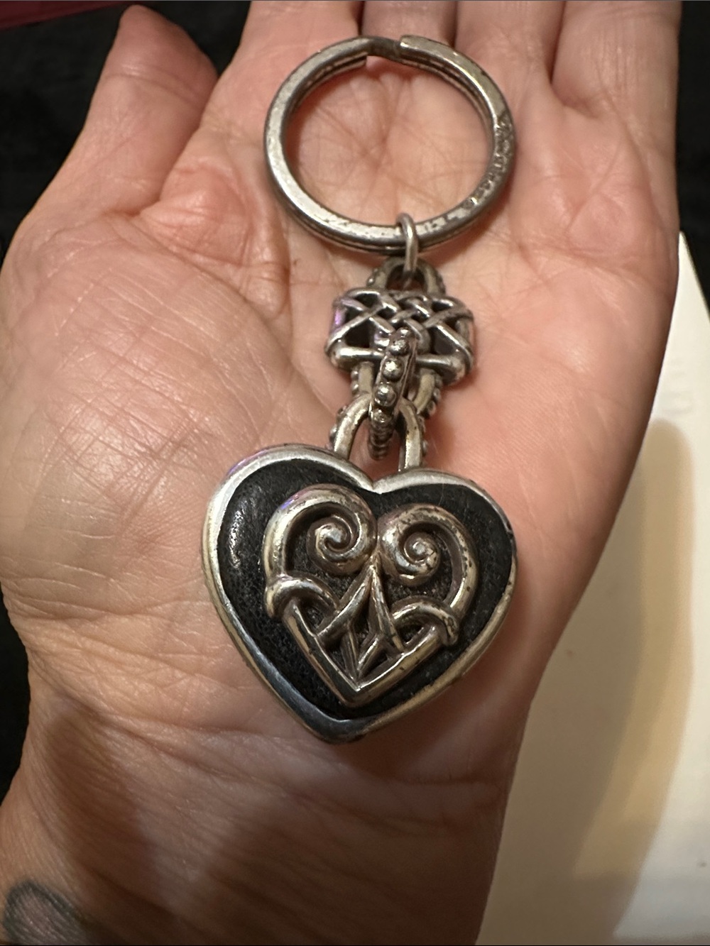 Brighton Silver and Black Heart Charm Keyring